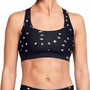 NWT Under Armour Mid Crossback Mash Up Print Sports Bra - Black/White
